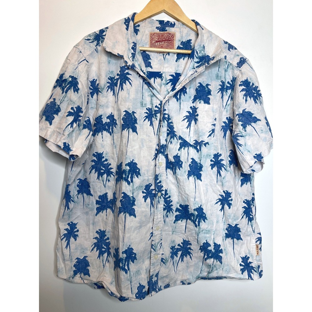 Brooklyn‎ Cloth Blue White Hawaiian Aloha Mens Button Down Shirt 100% Cotton